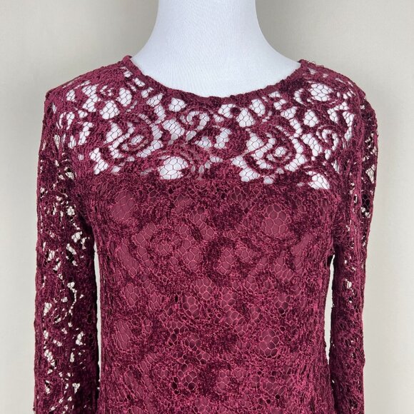 Sundance‎ Blouse Top Womens XS Burgundy Velvet Lace Sheer Floral Long Sleeve - Picture 3 of 9